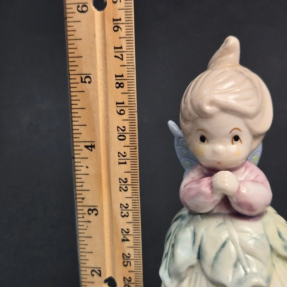 Vintage Porcelain Fairy Hinged Trinket Box Pastel Angel Figurine Gold Tone Clasp